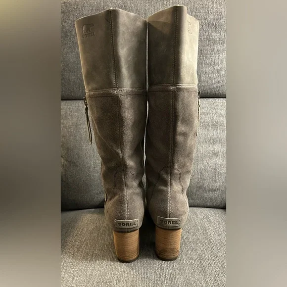 Sorel Addington Distressed Gray Leather Tall Heeled Boots size 9 - Picture 4 of 12